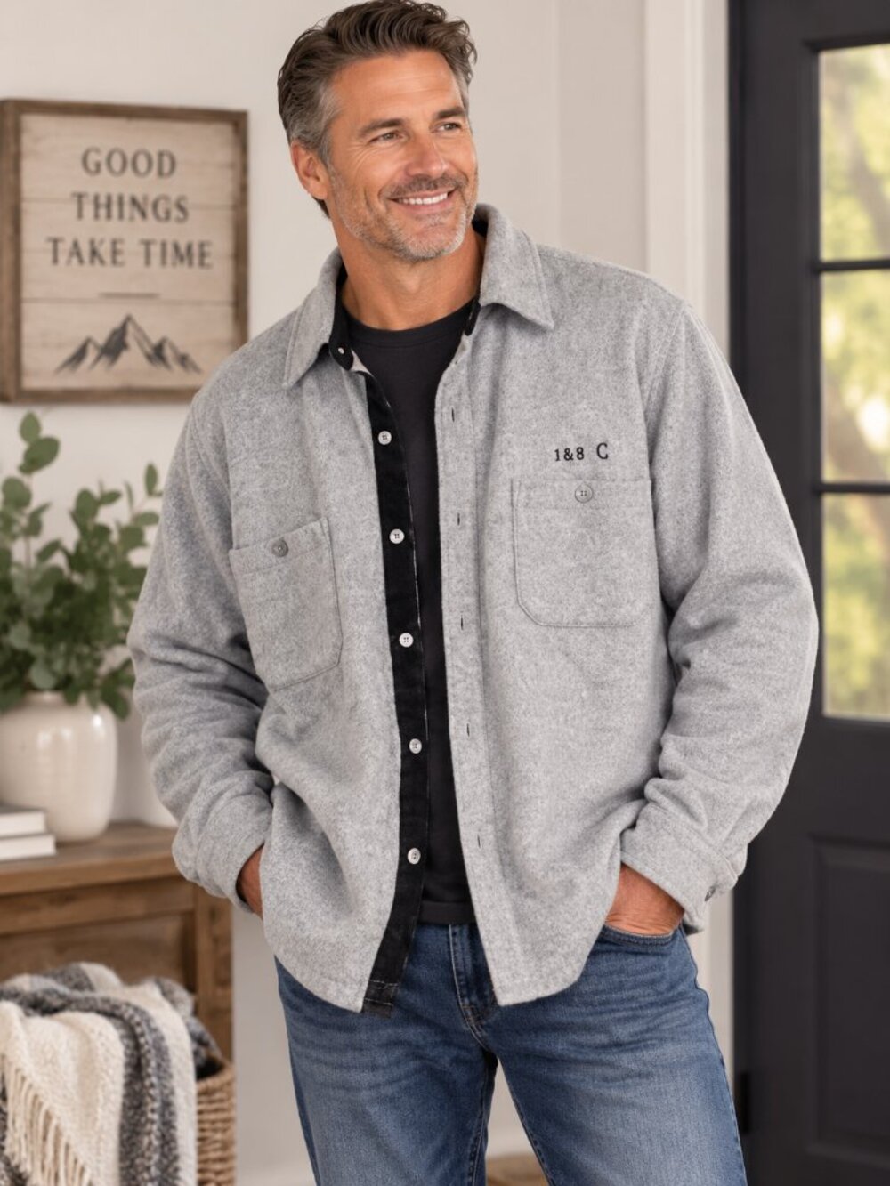 Men’s Gray Fleece Button Down Shirt 3XL Utility Outdoor Shacket